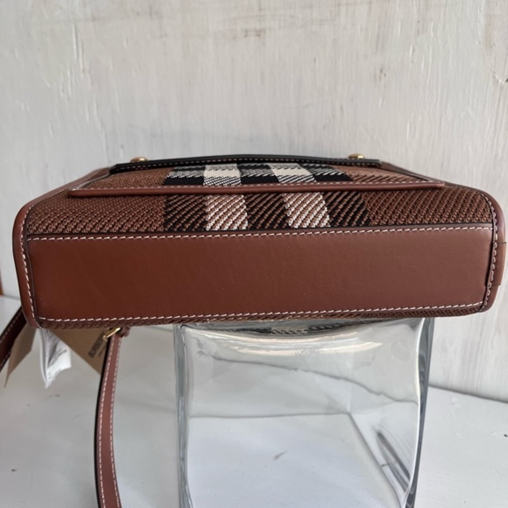 BURBERRY Mini Check Jacquard Pocket Bag- Dark Birch Brown - Picture 7 of 14